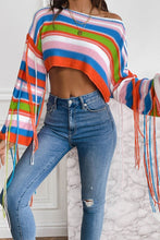 Load image into Gallery viewer, Fringe Striped Round Neck Knit Top