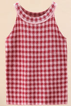 Load image into Gallery viewer, Plaid Round Neck Sleeveless Knit Top