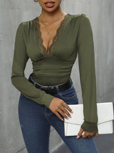 Load image into Gallery viewer, Lace Detail Plunge Long Sleeve Bodysuit