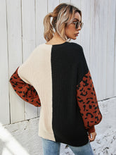 Load image into Gallery viewer, Woven Right Leopard Color Block V-Neck Tunic Pullover Sweater