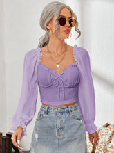 Load image into Gallery viewer, Mesh Sweetheart Neck Flounce Sleeve Top
