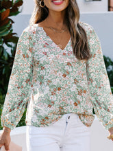 Load image into Gallery viewer, Floral Notched Balloon Sleeve Blouse