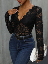 Load image into Gallery viewer, Lace Plunge Long Sleeve Bodysuit