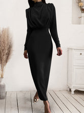 Load image into Gallery viewer, Ruched Turtleneck Long Sleeve Dress