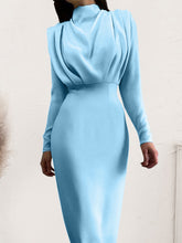 Load image into Gallery viewer, Ruched Turtleneck Long Sleeve Dress