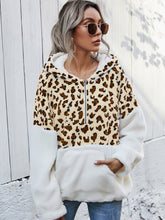 Load image into Gallery viewer, Leopard Half-Zip Dropped Shoulder Hoodie