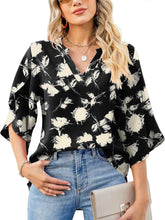 Load image into Gallery viewer, Printed Notched Half Sleeve Blouse