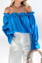 Load image into Gallery viewer, Drawstring Off-Shoulder Flounce Sleeve Blouse