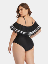 Load image into Gallery viewer, Plus Size Striped Cold-Shoulder One-Piece Swimsuit