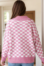 Load image into Gallery viewer, Checkered Collared Neck Dropped Shoulder Sweater