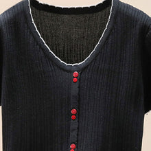 Load image into Gallery viewer, Contrast Decorative Button Short Sleeve Knit Top