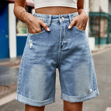 Load image into Gallery viewer, Distressed Buttoned Denim Shorts with Pockets