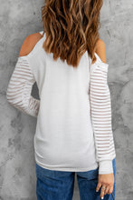 Load image into Gallery viewer, Cold-Shoulder Sheer Striped Sleeve Top