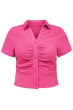 Load image into Gallery viewer, Ruched Button Up Short Sleeve Shirt