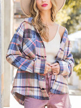 Load image into Gallery viewer, Snap Up Plaid Collared Neck Jacket with Pocket