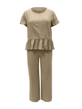 Load image into Gallery viewer, Peplum Round Neck Short Sleeve Top and Pants Set