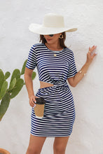 Load image into Gallery viewer, Cutout Striped Round Neck Short Sleeve Dress