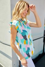 Load image into Gallery viewer, Printed Flutter Sleeve Frill Neck Top