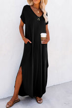 Load image into Gallery viewer, Slit Round Neck Short Sleeve Maxi Dress