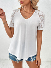 Load image into Gallery viewer, Lace Detail V-Neck Short Sleeve T-Shirt