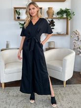 Load image into Gallery viewer, Double Take Full Size V-Neck Tie Front Short Sleeve Slit Jumpsuit