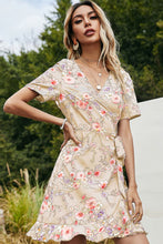 Load image into Gallery viewer, Floral Tied Ruffle Hem Surplice Dress