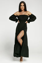 Load image into Gallery viewer, Off-Shoulder Smocked Split Tiered Maxi Dress