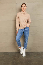 Load image into Gallery viewer, Woven Right Button Detail Rib-Knit Turtleneck Sweater