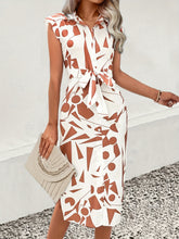 Load image into Gallery viewer, Printed Cap Sleeve Tie Waist Dress