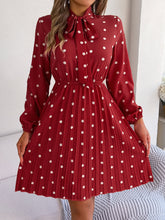 Load image into Gallery viewer, Polka Dot Tie Neck Pleated Dress