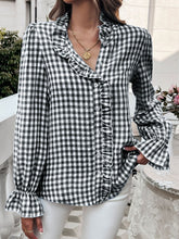 Load image into Gallery viewer, Frill Ruffled Plaid Long Sleeve Shirt