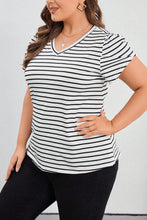 Load image into Gallery viewer, Plus Size Striped V-Neck Short Sleeve T-Shirt