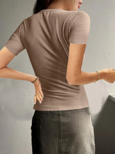 Load image into Gallery viewer, Round Neck Quarter Button Short Sleeve Top