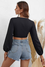 Load image into Gallery viewer, Plunge Cropped Tie Front Blouse