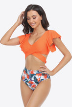 Load image into Gallery viewer, Two-Tone Flutter Sleeve Tied Two-Piece Swimsuit