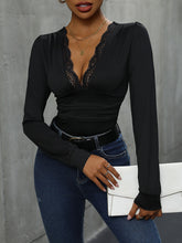 Load image into Gallery viewer, Lace Detail Plunge Long Sleeve Bodysuit