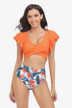 Load image into Gallery viewer, Two-Tone Flutter Sleeve Tied Two-Piece Swimsuit