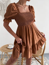 Load image into Gallery viewer, Smocked Square Neck Short Sleeve Dress