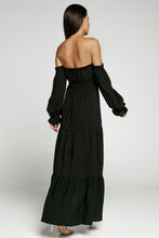 Load image into Gallery viewer, Off-Shoulder Smocked Split Tiered Maxi Dress