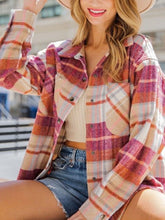 Load image into Gallery viewer, Snap Up Plaid Collared Neck Jacket with Pocket