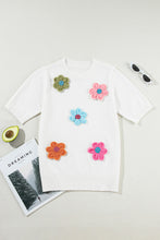 Load image into Gallery viewer, Flower Round Neck Short Sleeve Sweater