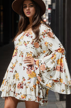Load image into Gallery viewer, Flower V-Neck Flare Sleeve Mini Dress