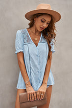 Load image into Gallery viewer, Lace Detail Button Up Short Sleeve Shirt
