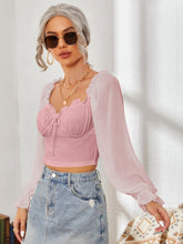 Load image into Gallery viewer, Mesh Sweetheart Neck Flounce Sleeve Top