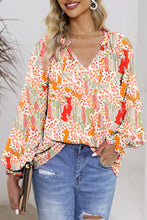 Load image into Gallery viewer, Floral Notched Lantern Sleeve Blouse