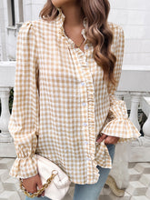 Load image into Gallery viewer, Frill Ruffled Plaid Long Sleeve Shirt