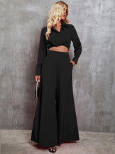 Load image into Gallery viewer, Collared Neck Long Sleeve Top and Wide Leg Pants Set