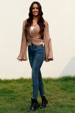 Load image into Gallery viewer, Twisted Smocked Flare Sleeve Cropped Top