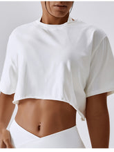 Load image into Gallery viewer, Cropped Round Neck Short Sleeve Active Top