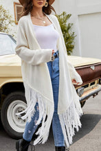 Load image into Gallery viewer, Fringe Hem Open Front Ribbed Trim Cardigan